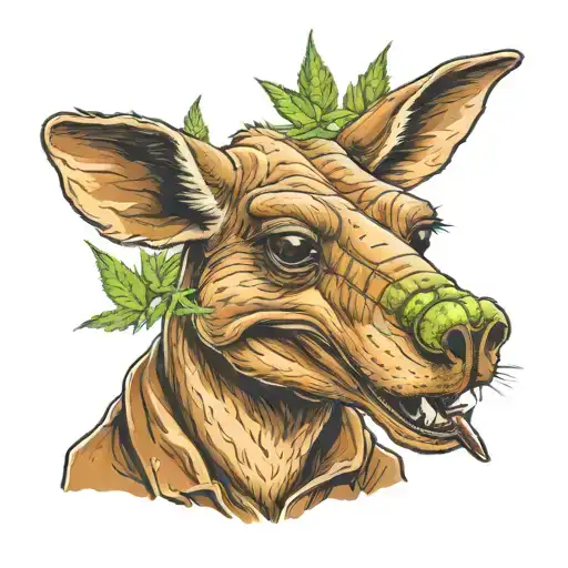 Full Scale Kangaroo Wearing Boxing Gloves And A Cannabis Blunt In His Mouth