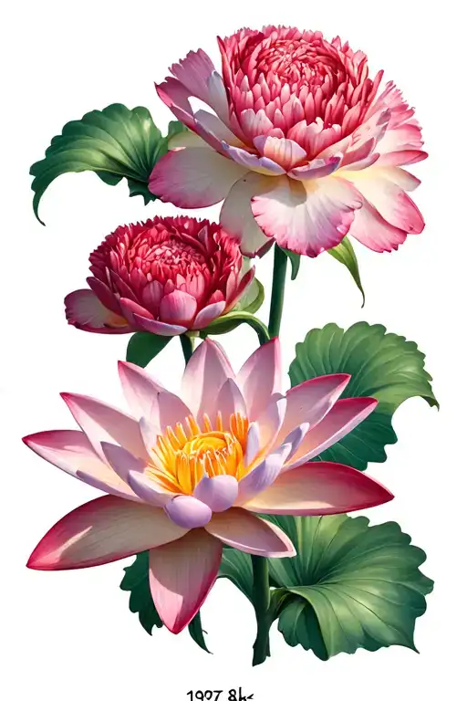 Carnation Flower Blooming Water Lily And Merigold Flower With 1997 At The Bottom