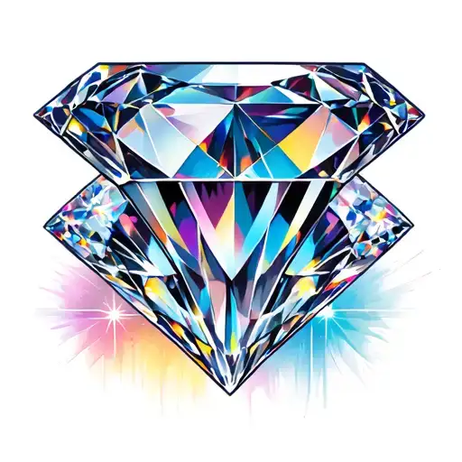 Diamond Tattoo With Sparkles And Color That Goes Over A Belly Button