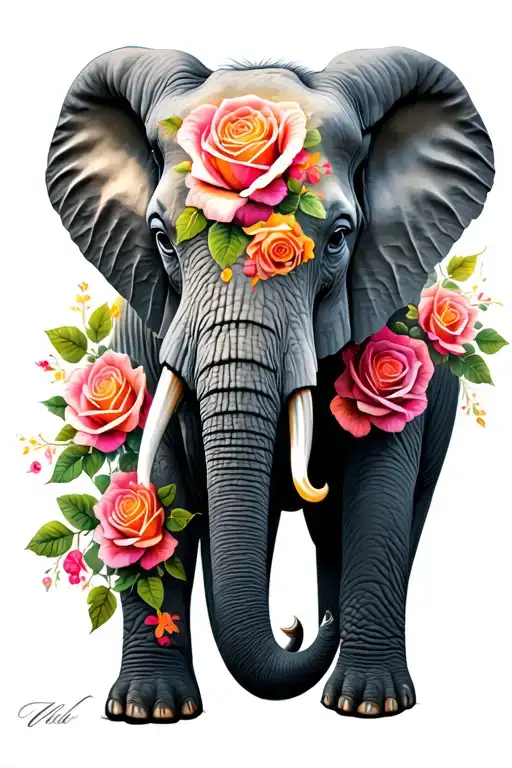 Elephant With Roses