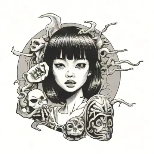 Black And White Anime Girl Character Horror Gothic Junji Ito Style