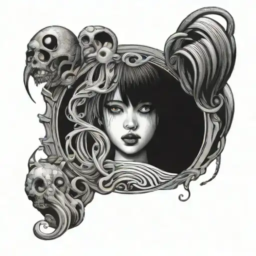 Black And White Anime Girl Character Horror Gothic Junji Ito Style