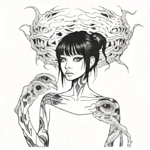 Black And White Anime Girl Character Horror Gothic Junji Ito Style