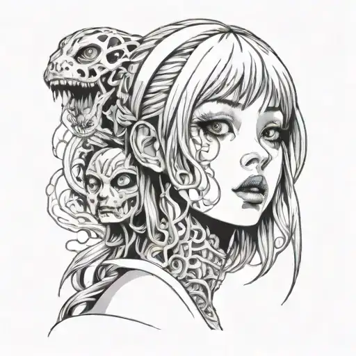 Black And White Anime Girl Character Horror Gothic Junji Ito Style