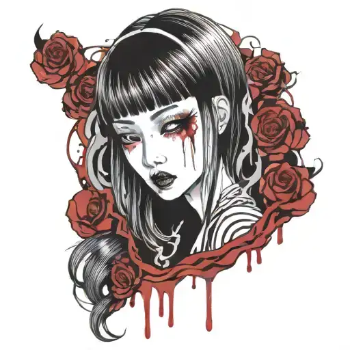 Black And White Anime Girl Gore Horror Gothic Junji Ito Style