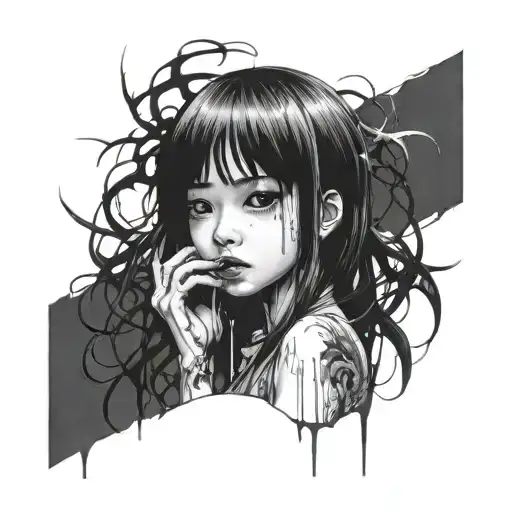 Black And White Anime Girl Gore Horror Gothic Junji Ito Style