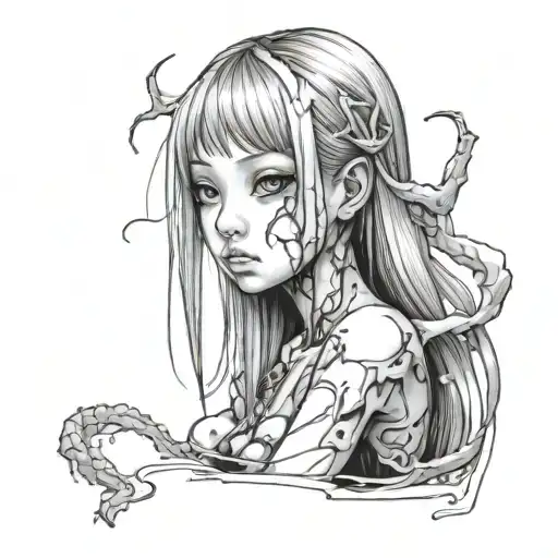 Black And White Anime Girl Gore Horror Gothic Junji Ito Style