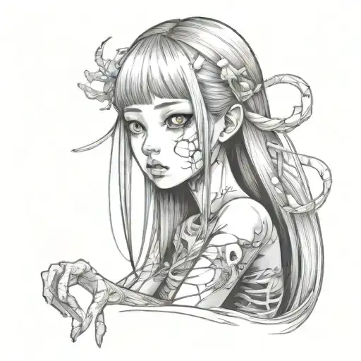 Black And White Anime Girl Gore Horror Gothic Junji Ito Style