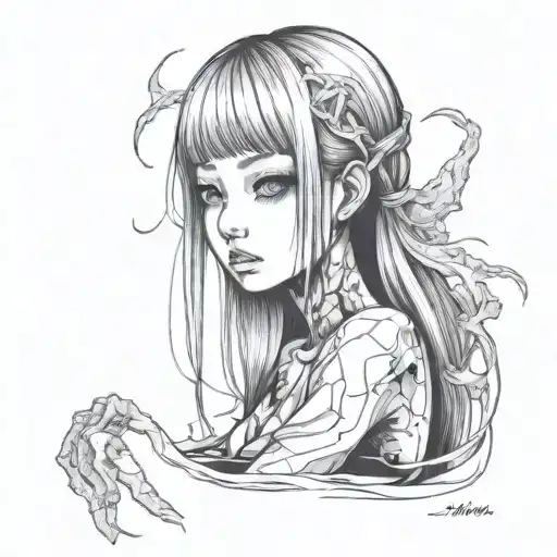 Black And White Anime Girl Gore Horror Gothic Junji Ito Style