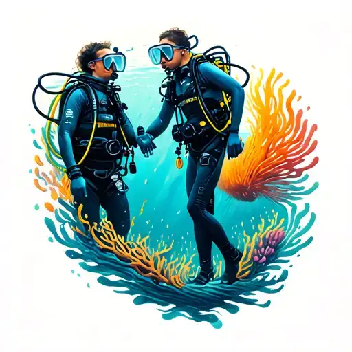 Man And Woman Scuba Diver Surrounded