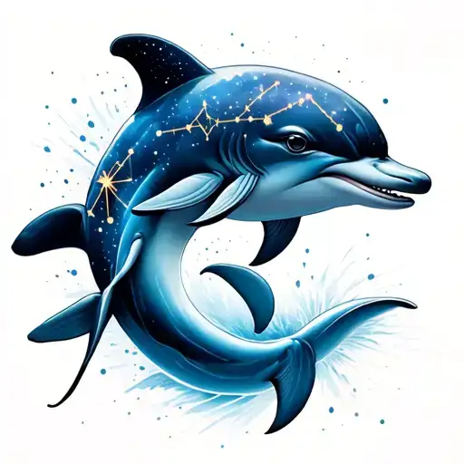 Dolphin With Capricorn Constellation On Forehead In Outer Space