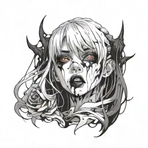 Black And White Anime Girl Gore Horror Gothic Style