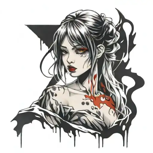 Black And White Anime Girl Gore Horror Gothic Style