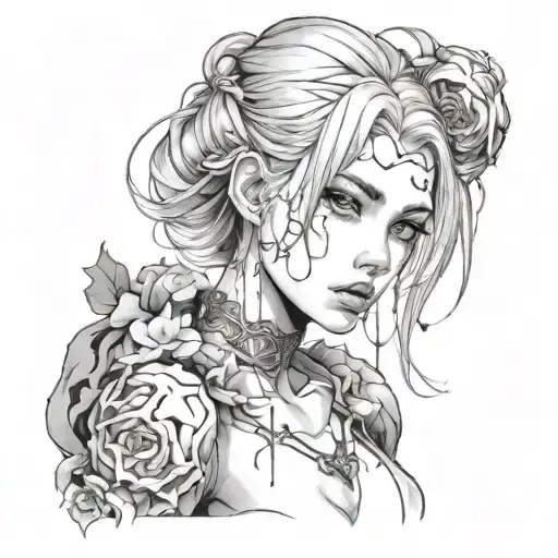 Black And White Anime Girl Gore Horror Gothic Style