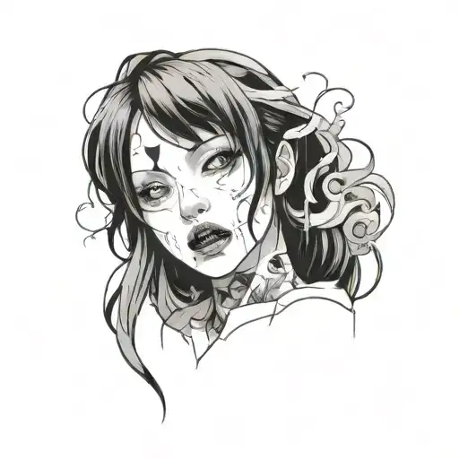 Black And White Anime Girl Gore Horror Gothic Style