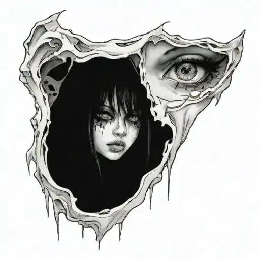 Black And White Anime Girl Gore Horror Gothic Style