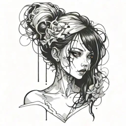 Black And White Anime Girl Gore Horror Gothic Style