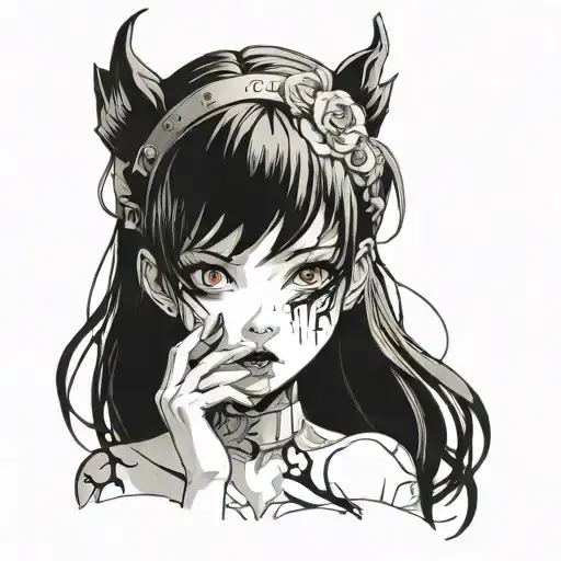 Black And White Anime Girl Gore Horror Gothic Style