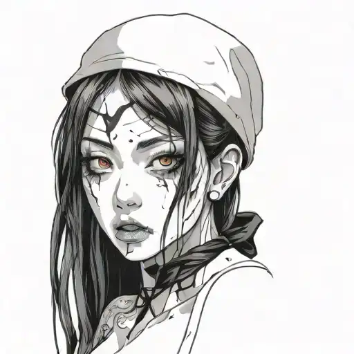 Black And White Anime Girl Gore Horror Gothic Style