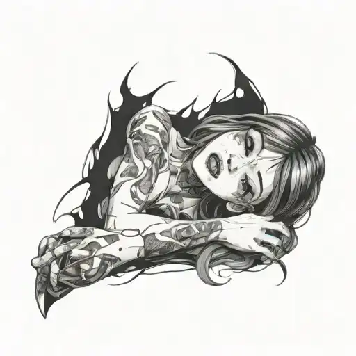 Black And White Anime Girl Gore Horror Gothic Style