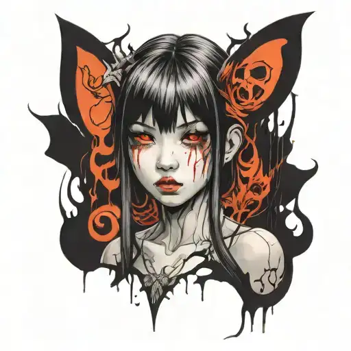 Black And White Anime Girl Gore Horror Gothic Style