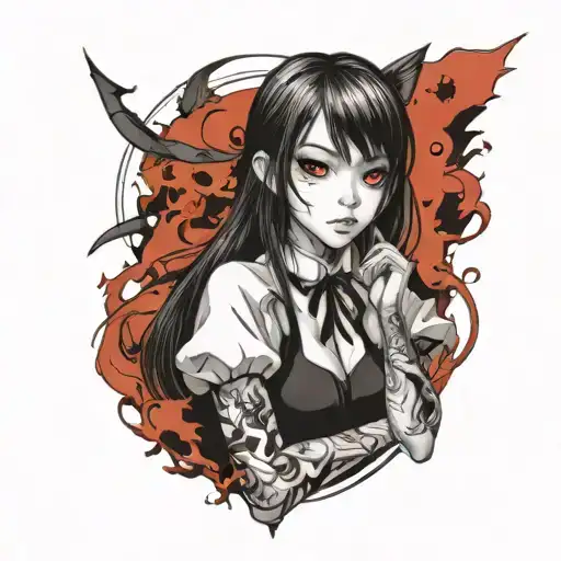 Black And White Anime Girl Gore Horror Gothic Style