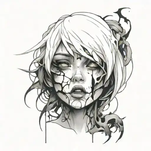 Black And White Anime Girl Gore Horror Gothic Style