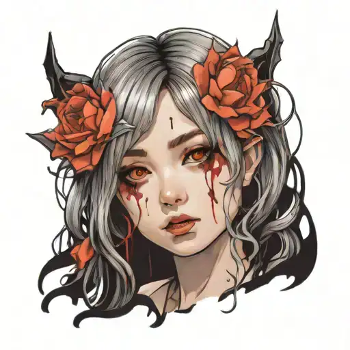 Black And White Anime Girl Gore Horror Gothic Style