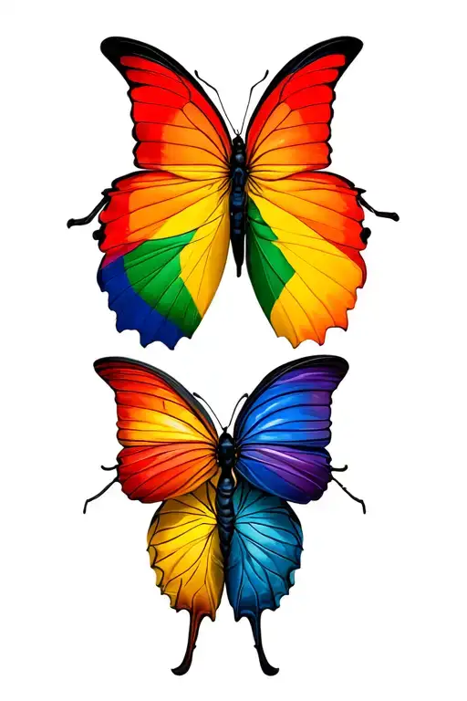 Two Butterflies One With The Trans Flag Colors And The Other One With The Pride Flag Colors