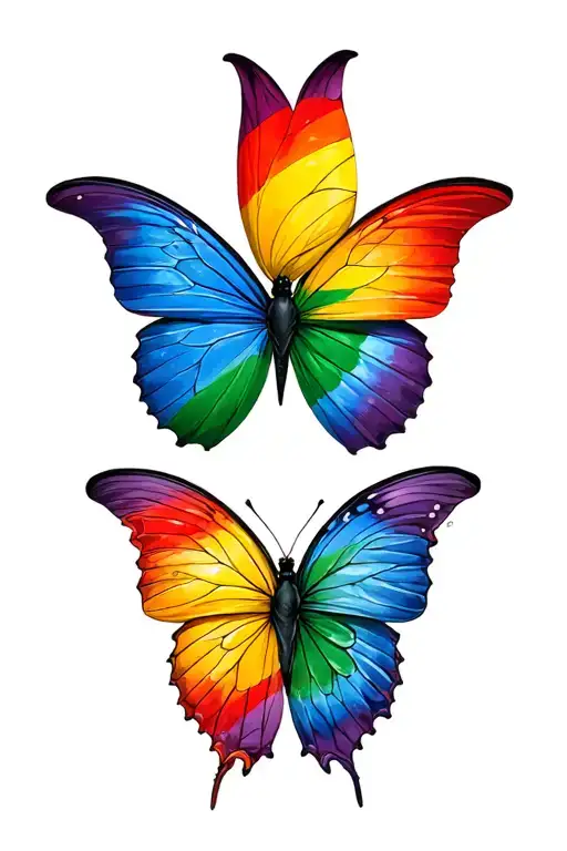 Two Butterflies One With The Transgender Flag Colors And The Other One With The Pride Flag Colors