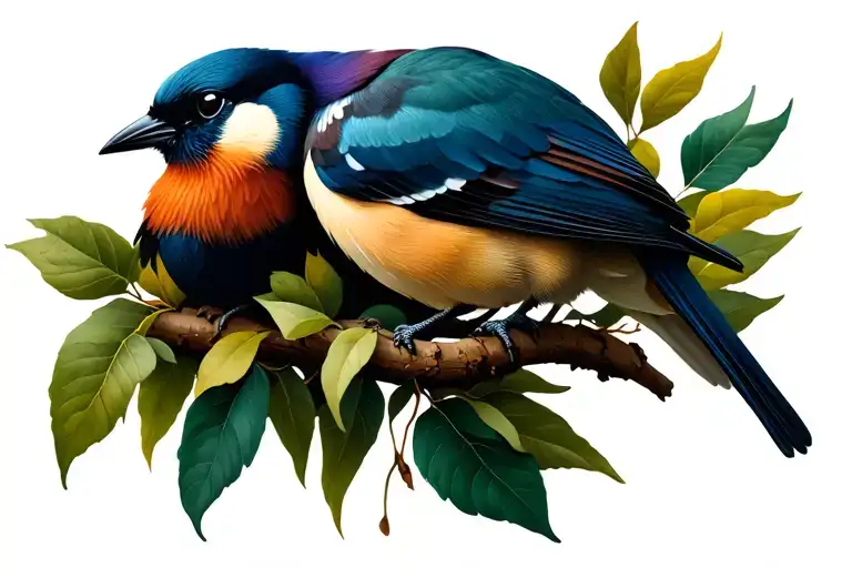 Birds And Branch With Leaves