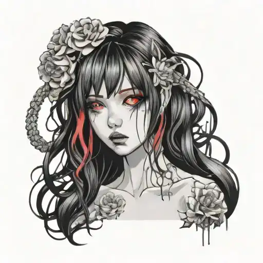 Black And White Anime Girl Gore Horror Gothic Style