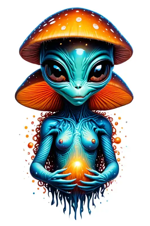 Cute Alien Space And Mushrroms