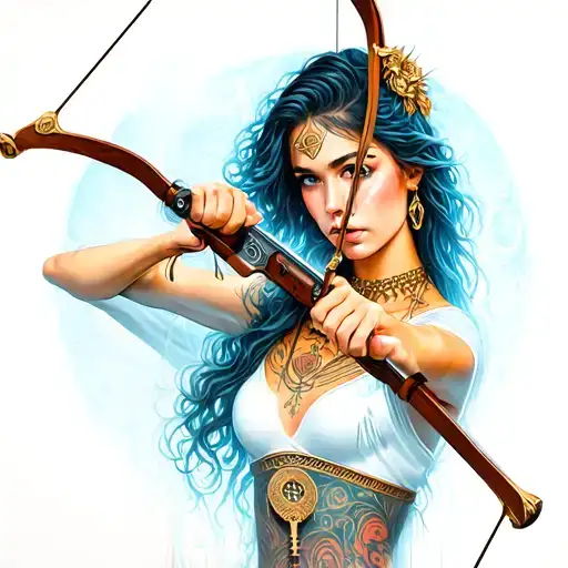 Artemis Shooting Bow With A Neckless With Key On It