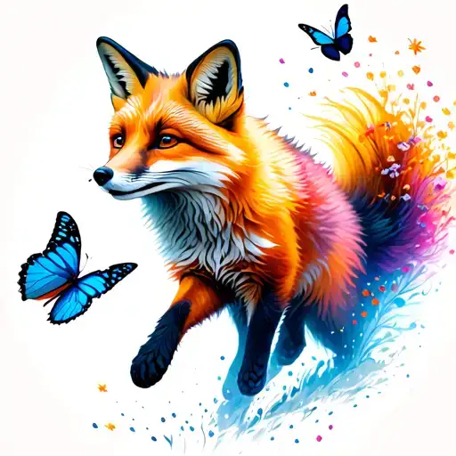 A Fox Chasing Butterflies Into Different Seasons Changing