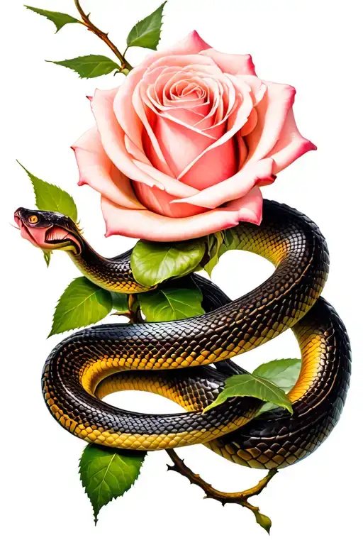 A Light Pink Rose Intertwined With A Snake Wrapped
