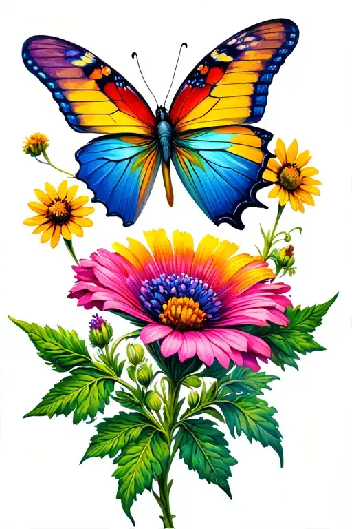 Colorful Tattoo Inspired By Colorado Wildflowers And The State Butterfly