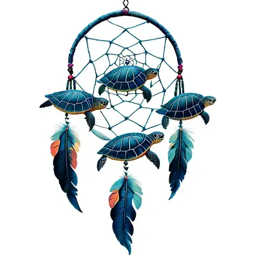 Dreamcatcher With Three Turtles Swimming