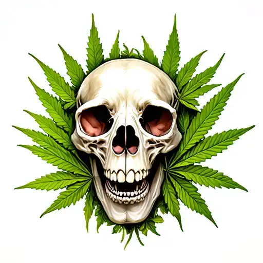 Detailed Dog Skull Around Marijuana Leaf Transforming