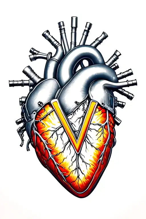 Mechanical Heart With V In The Middle