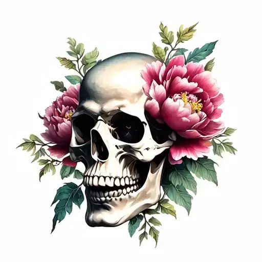 Skull And Peony Flowers