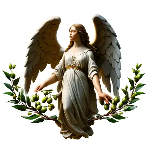 Three Circle Angels That Go To Grab Two Enlightened Olive Branches In The Center