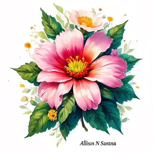 Flower Blooming With Name Tatto Allison N Santana