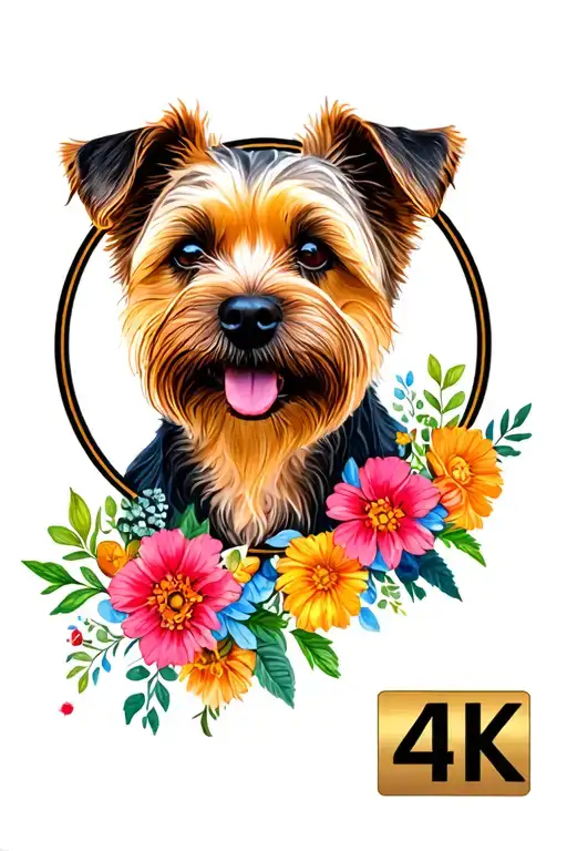Circle Flower Border Terrier Dog