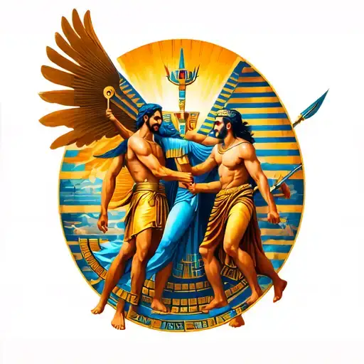 Greek Gods Battling As Bottom Of Sleave And Top Of Sleave Egyptian Gods