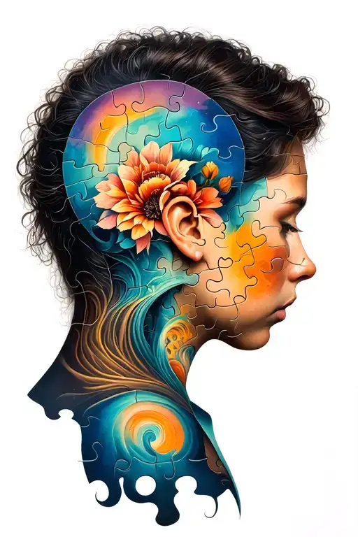 Last Peace Of The Puzzle From A Back Of The Head Profile Holding