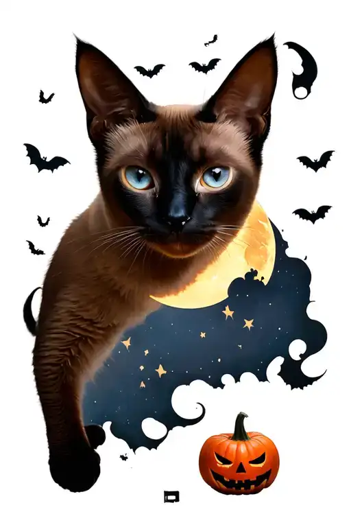 Siamese Cat Moon Surrounded Halloween Pumpkin