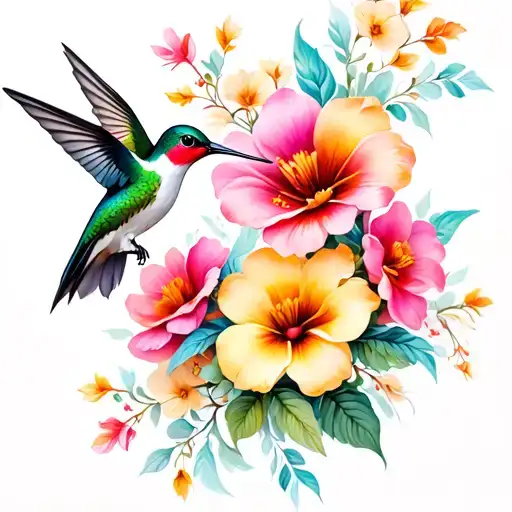 Flowers And Hummingbird Hovering