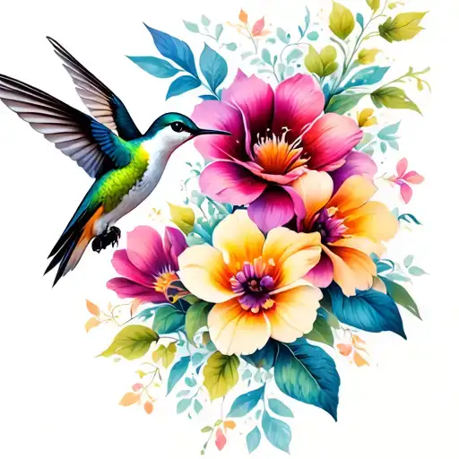 Flowers And Hummingbird Hovering