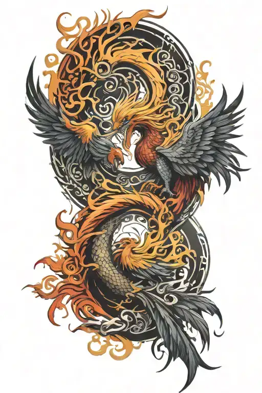 Combining A Phoenix And Dragon Into A Yin-yang Design